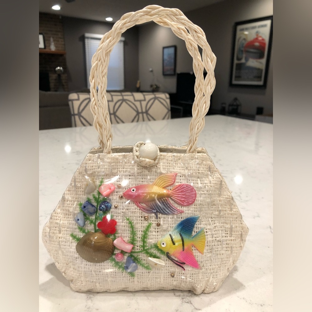 Vintage Child’s Straw Purse Florida Beach Theme